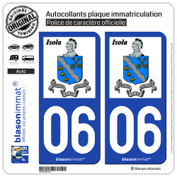 2 Autocollants plaque immatriculation Auto 06 Isola - Commune