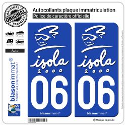 2 Autocollants plaque immatriculation Auto 06 Isola 2000 - White