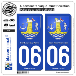 2 Autocollants plaque immatriculation Auto 06 Saint-Jean-Cap-Ferrat - Armoiries