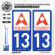 2 Autocollants plaque immatriculation Auto 13 Aubagne - Tourisme