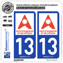 2 Autocollants plaque immatriculation Auto 13 Aubagne - Tourisme