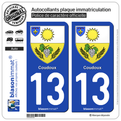 2 Autocollants plaque immatriculation Auto 13 Coudoux - Armoiries