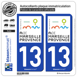 2 Autocollants plaque immatriculation Auto 13 Marseille - Métropole