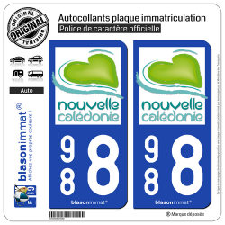 2 Autocollants plaque immatriculation Auto 988 Nouvelle-Calédonie - Tourisme