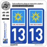 2 Autocollants plaque immatriculation Auto 13 PACA - Terre Méditerranée