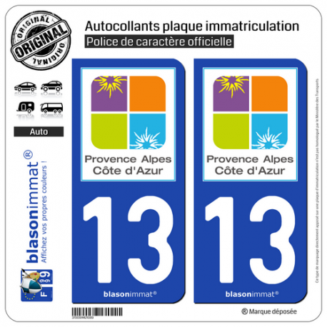 2 Autocollants plaque immatriculation Auto 13 PACA - Tourisme