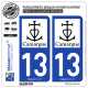 2 Autocollants plaque immatriculation Auto 13 Camargue - Croix Camarguaise