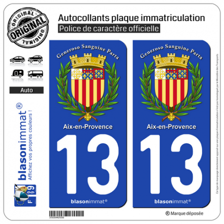 2 Autocollants plaque immatriculation Auto 13 Aix-en-Provence - Armoiries II