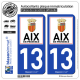 2 Autocollants plaque immatriculation Auto 13 Aix-en-Provence - Ville II