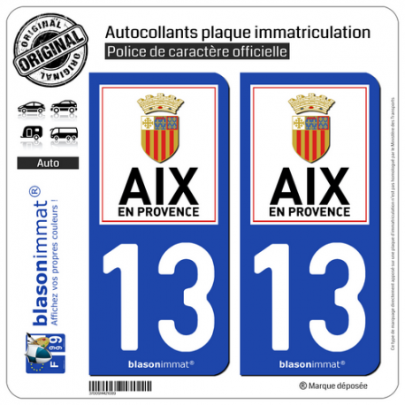 2 Autocollants plaque immatriculation Auto 13 Aix-en-Provence - Ville II