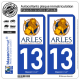 2 Autocollants plaque immatriculation Auto 13 Arles - Ville