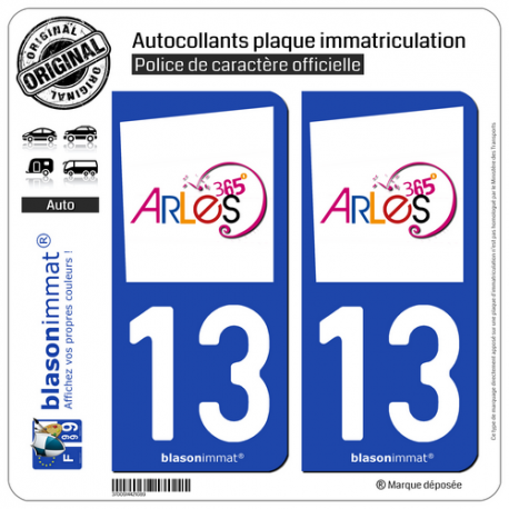 2 Autocollants plaque immatriculation Auto 13 Arles - Tourisme