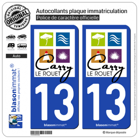 2 Autocollants plaque immatriculation Auto 13 Carry-le-Rouet - Commune