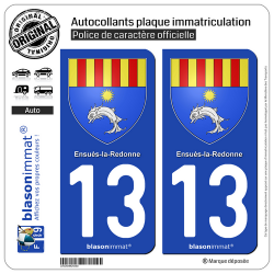 2 Autocollants plaque immatriculation Auto 13 Ensuès-la-Redonne - Armoiries