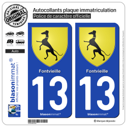 2 Autocollants plaque immatriculation Auto 13 Fontvieille - Armoiries