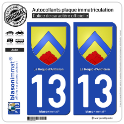 2 Autocollants plaque immatriculation Auto 13 La Roque-d'Anthéron - Armoiries