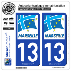 2 Autocollants plaque immatriculation Auto 13 Marseille - Ville