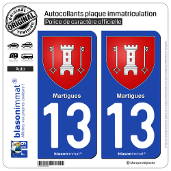 2 Autocollants plaque immatriculation Auto 13 Martigues - Armoiries