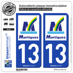 2 Autocollants plaque immatriculation Auto 13 Martigues - Ville