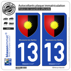 2 Autocollants plaque immatriculation Auto 13 Maussane-les-Alpilles - Armoiries