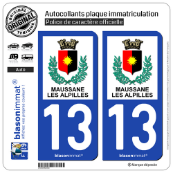 2 Autocollants plaque immatriculation Auto 13 Maussane-les-Alpilles - Commune