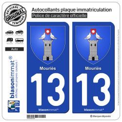 2 Autocollants plaque immatriculation Auto 13 Mouriès - Armoiries
