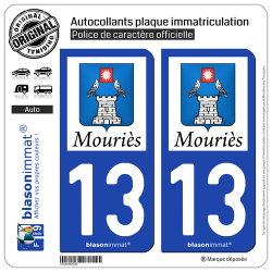 2 Autocollants plaque immatriculation Auto 13 Mouriès - Commune