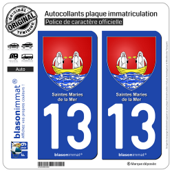 2 Autocollants plaque immatriculation Auto 13 Stes-Maries-de-la-Mer - Armoiries