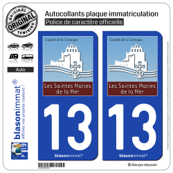 2 Autocollants plaque immatriculation Auto 13 Stes-Maries-de-la-Mer - Tourisme