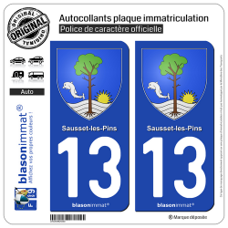 2 Autocollants plaque immatriculation Auto 13 Sausset-les-Pins - Armoiries