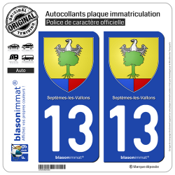 2 Autocollants plaque immatriculation Auto 13 Septèmes-les-Vallons - Armoiries
