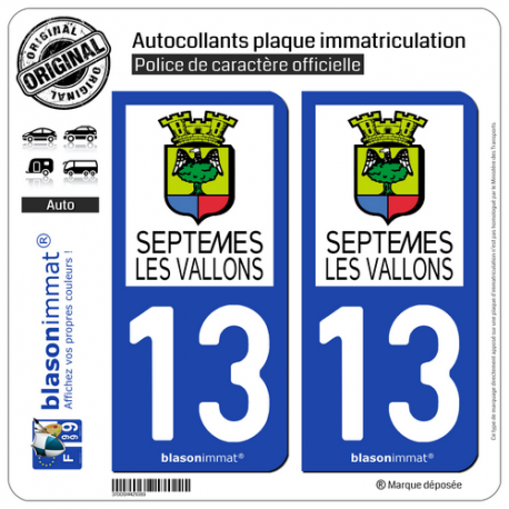 2 Autocollants plaque immatriculation Auto 13 Septèmes-les-Vallons - Ville