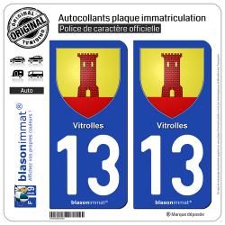 2 Autocollants plaque immatriculation Auto 13 Vitrolles - Armoiries