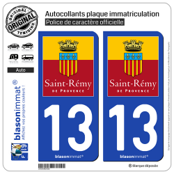 2 Autocollants plaque immatriculation Auto 13 Saint-Rémy-de-Provence - Commune
