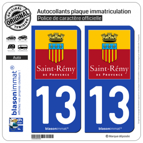 2 Autocollants plaque immatriculation Auto 13 Saint-Rémy-de-Provence - Commune