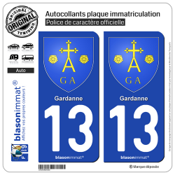 2 Autocollants plaque immatriculation Auto 13 Gardanne - Armoiries