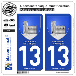2 Autocollants plaque immatriculation Auto 13 Châteauneuf-les-Martigues - Armoiries