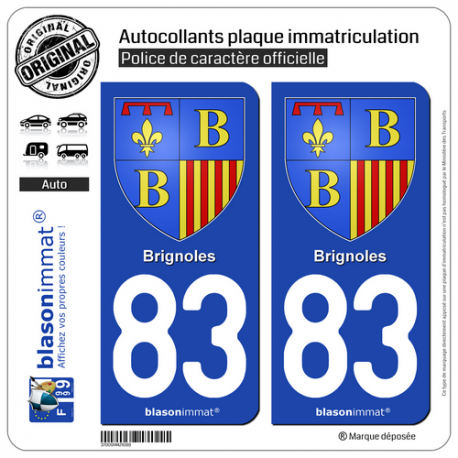 2 Autocollants plaque immatriculation Auto 83 Brignoles - Armoiries