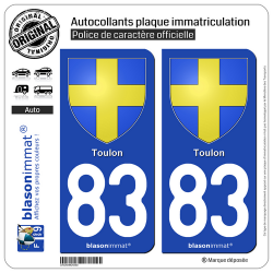 2 Autocollants plaque immatriculation Auto 83 Toulon - Armoiries