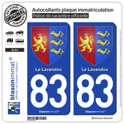 2 Autocollants plaque immatriculation Auto 83 Le Lavandou - Armoiries