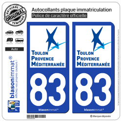 2 Autocollants plaque immatriculation Auto 83 Toulon - Métropole