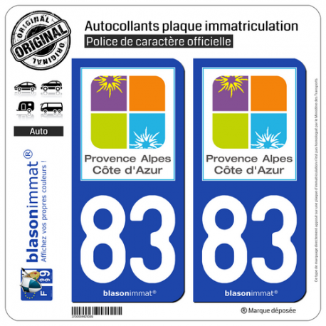 2 Autocollants plaque immatriculation Auto 83 PACA - Tourisme