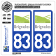 2 Autocollants plaque immatriculation Auto 83 Brignoles - Agglo