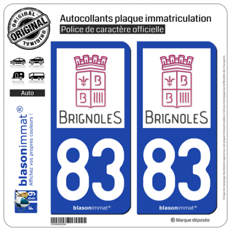 2 Autocollants plaque immatriculation Auto 83 Brignoles - Ville