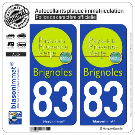 2 Autocollants plaque immatriculation Auto 83 Brignoles - Pays