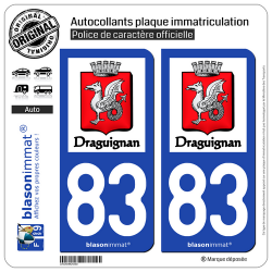 2 Autocollants plaque immatriculation Auto 83 Draguignan - Ville