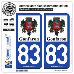 2 Autocollants plaque immatriculation Auto 83 Gonfaron - Commune