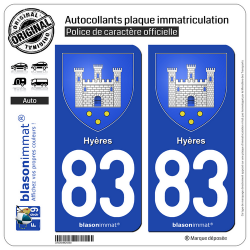 2 Autocollants plaque immatriculation Auto 83 Hyères - Armoiries