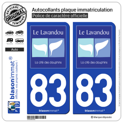 2 Autocollants plaque immatriculation Auto 83 Le Lavandou - Commune