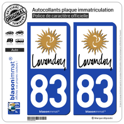2 Autocollants plaque immatriculation Auto 83 Le Lavandou - Tourisme